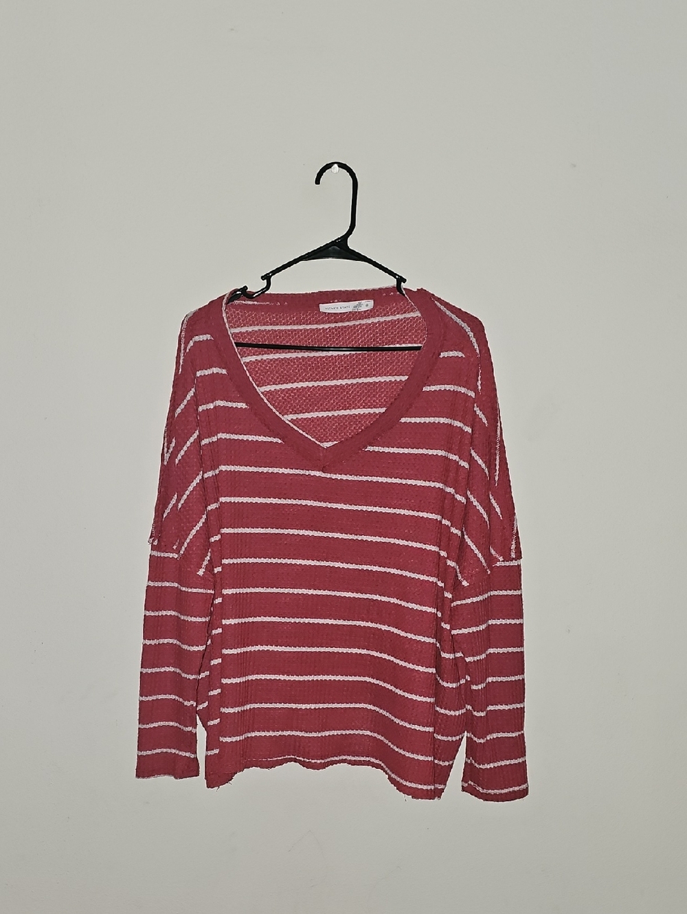 Altar'd State Red & White Striped V-Neck Long Sleeve Top